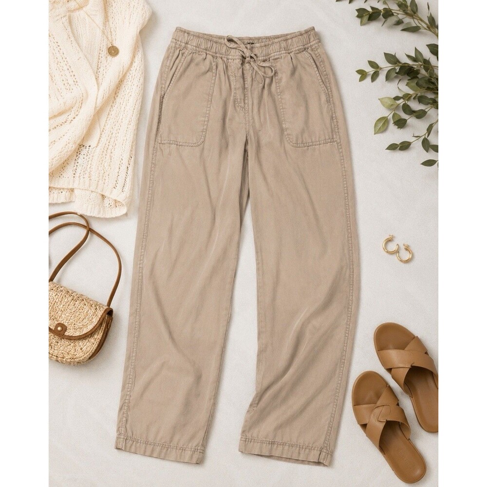 Hilary Radley Women’s M Beige Tencel Pull On Drawstring Pants Pockets
